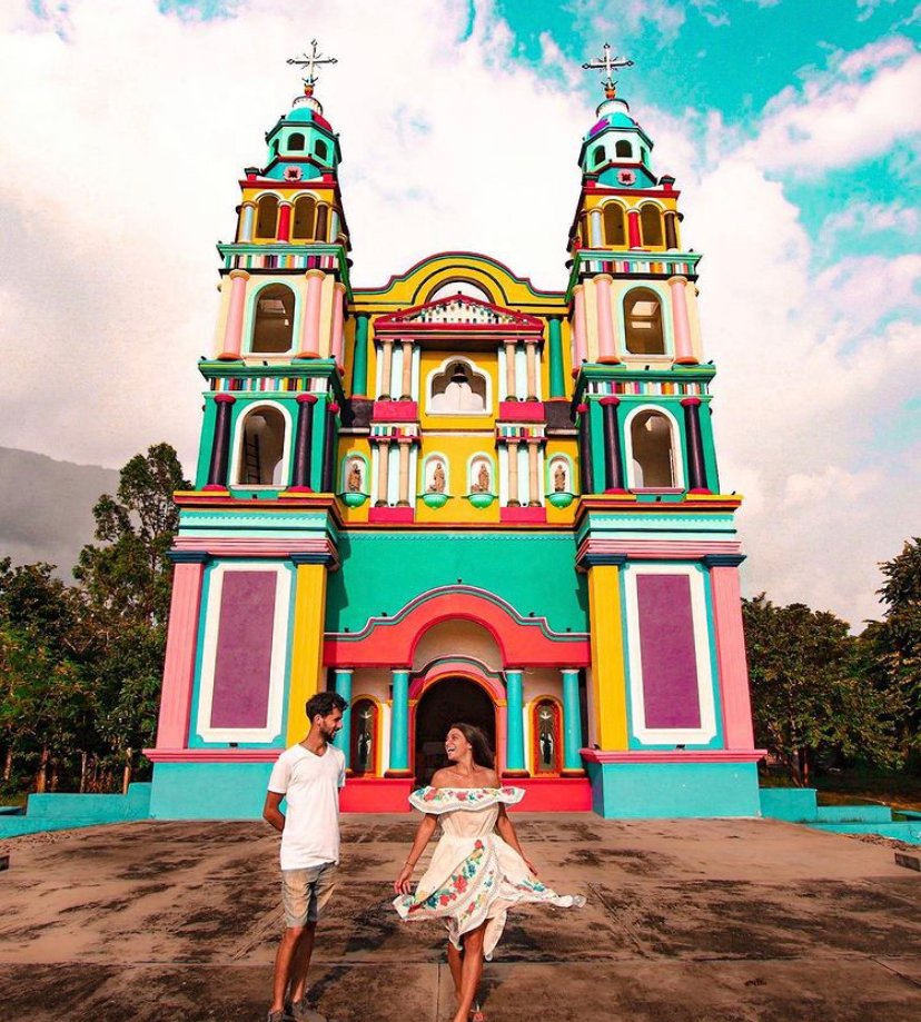 colorful church Tabasco Mexico