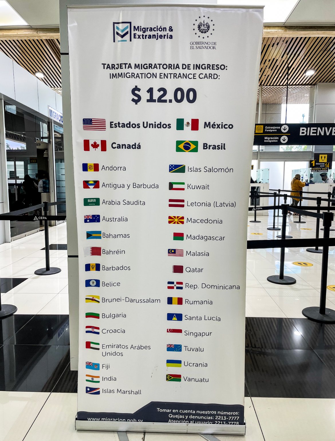 Chart for visa for El Salvador