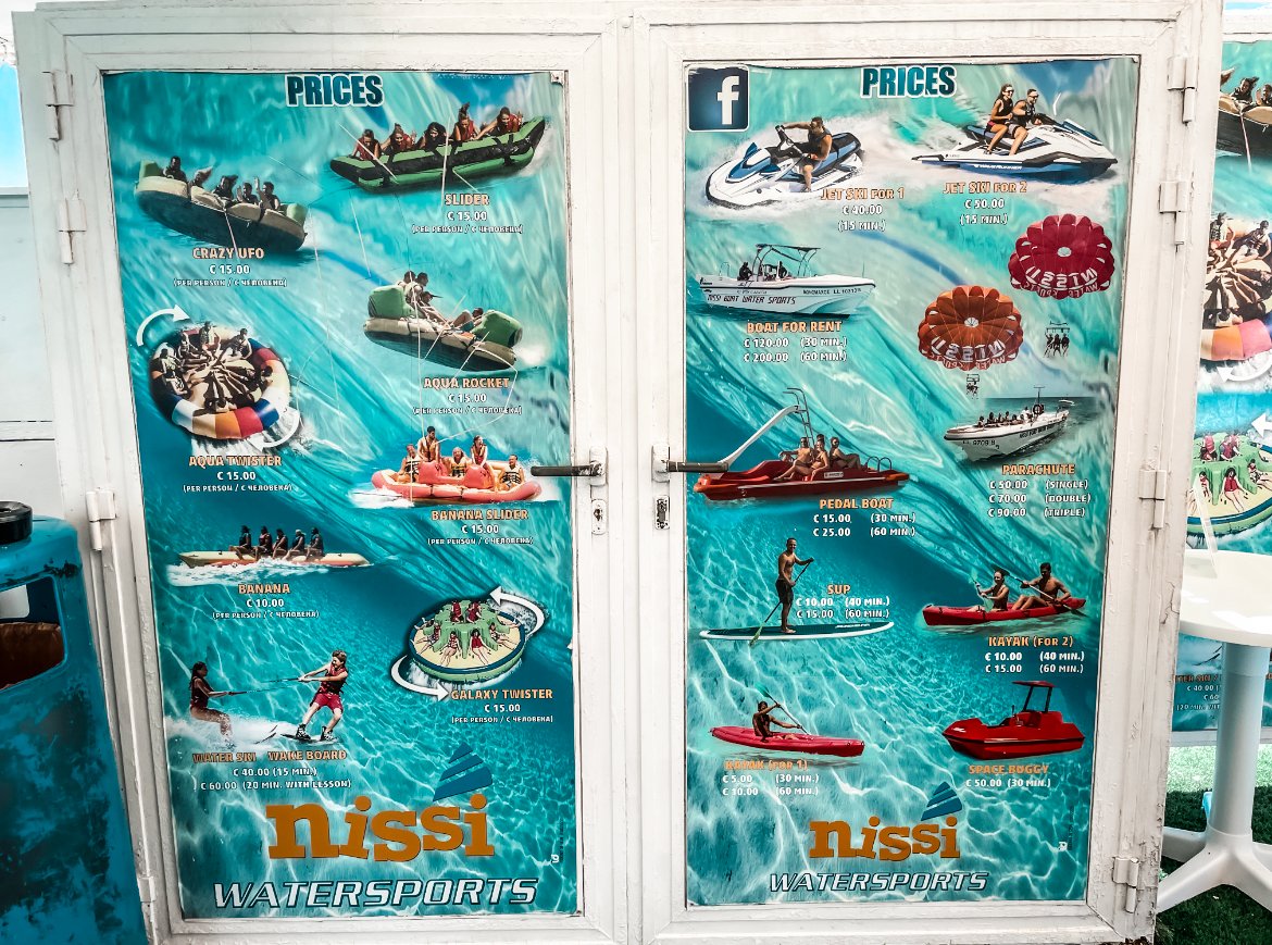Watersort Prices at Nissi Beach, best things to do in Ayia Napa