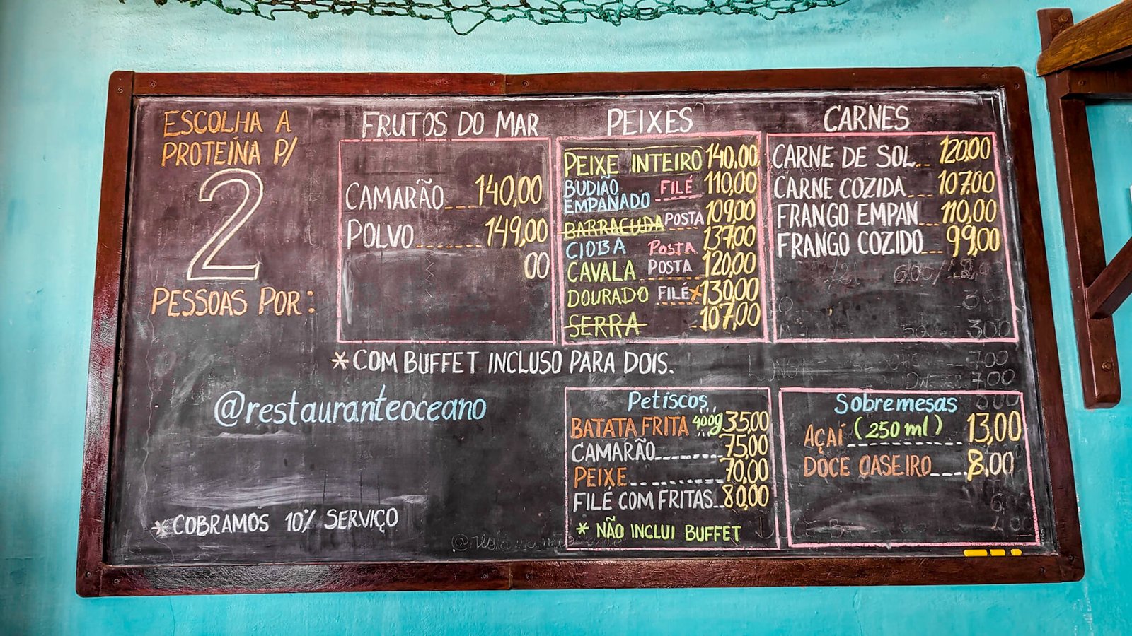 menu at the Rio do Fogo restaurant