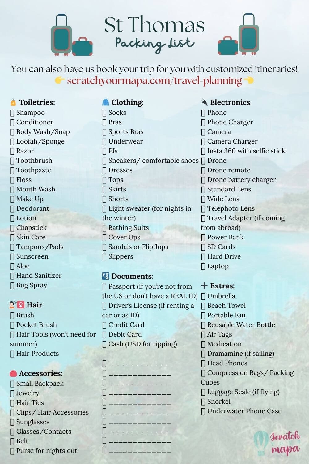 St Thomas packing list