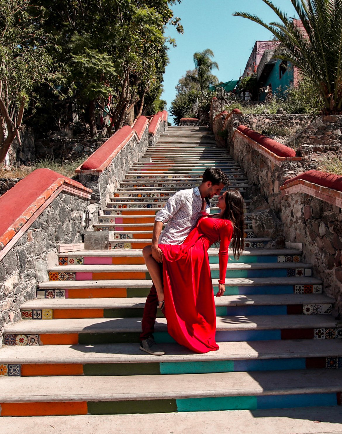 Emiliano Zapata, colorful stairs in Queretaro Mexico