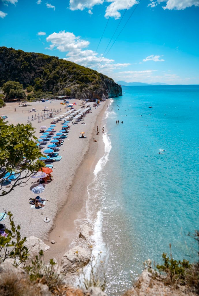 umbrellas along Gjipe, best beaches of Albania