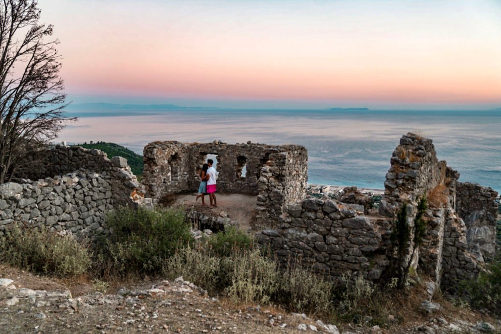 Himare castle at sunset in Albania
