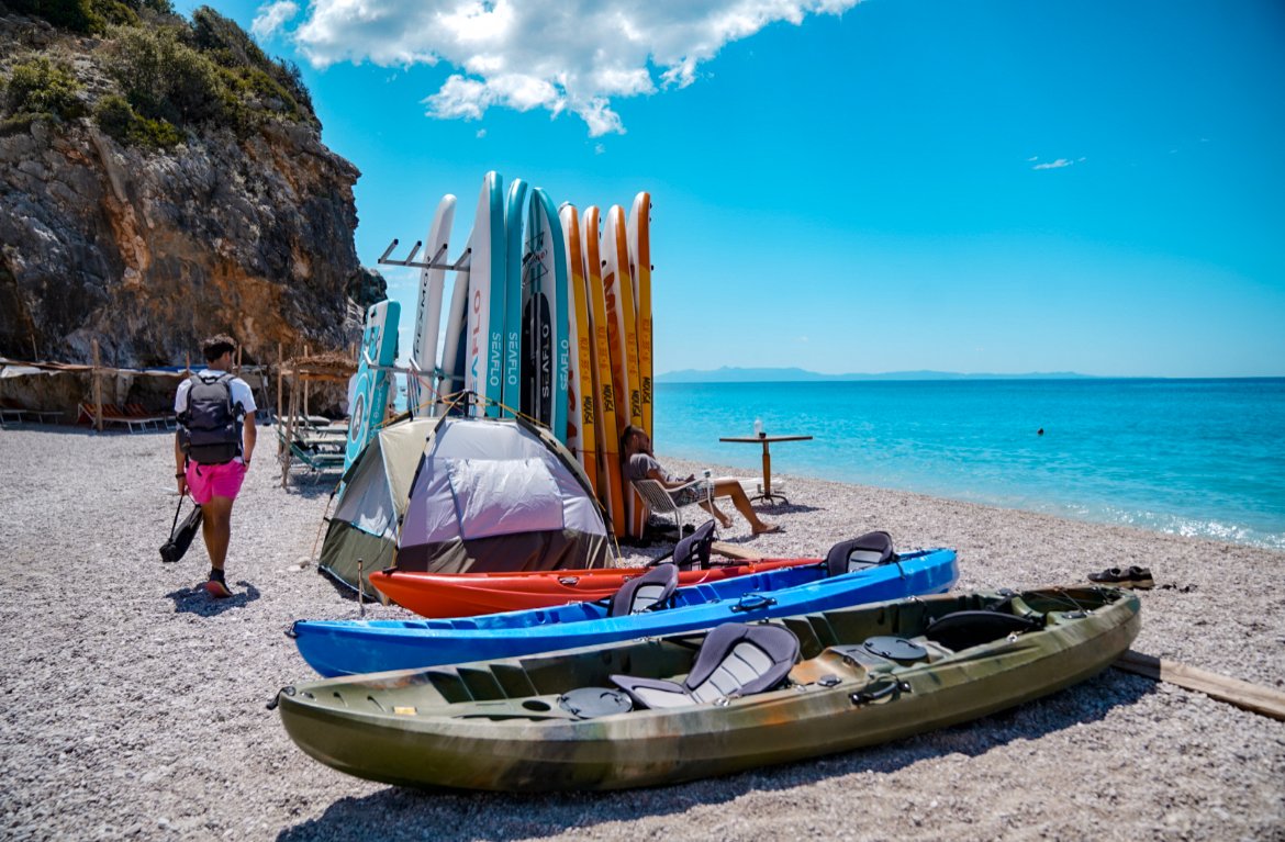 kayaks at Gjipe beach, best beaches of Albania