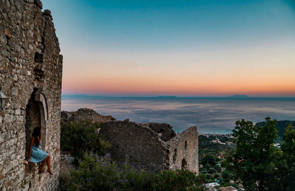 sunset at Himare Castle