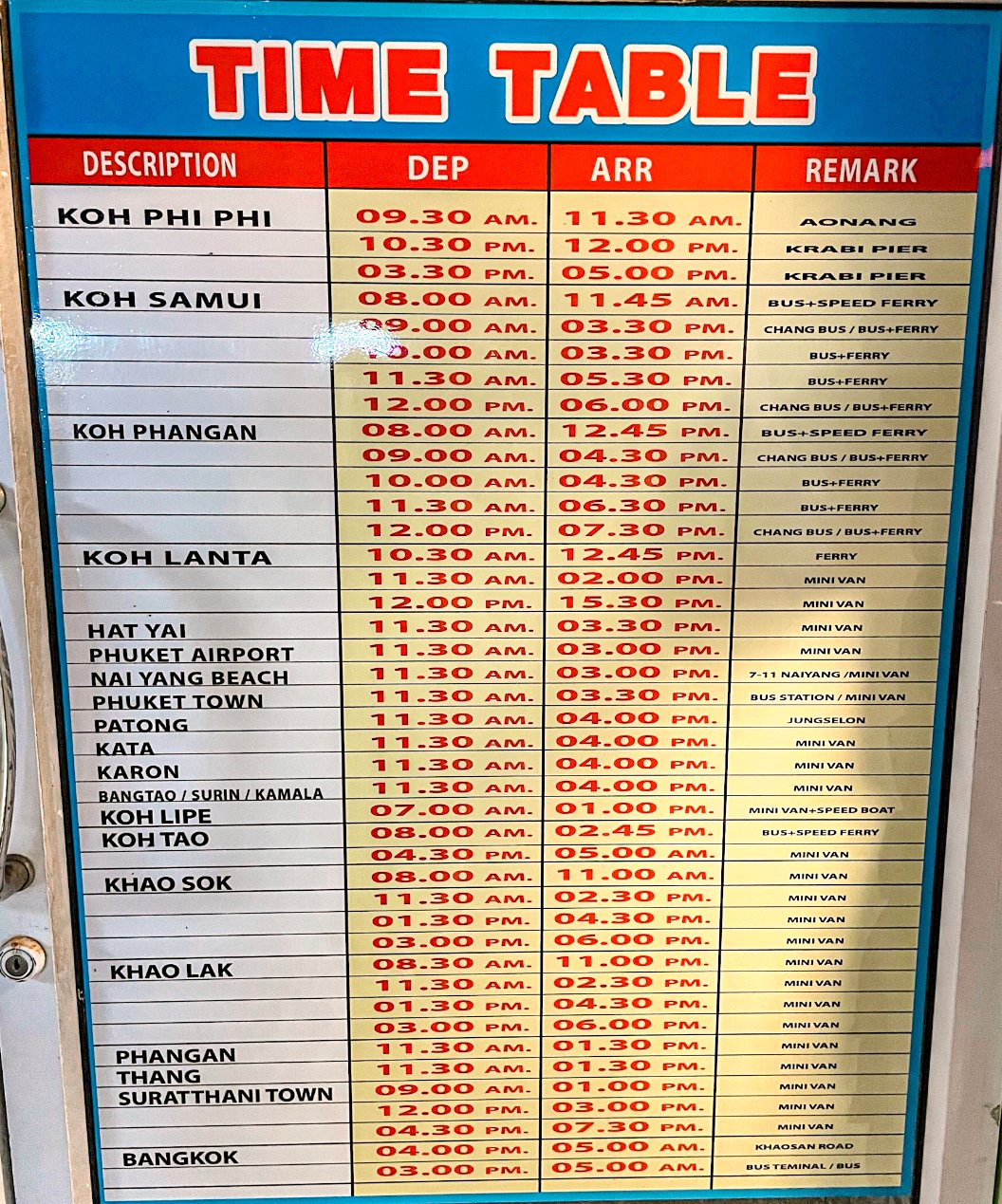 boat timetable in Krabi
