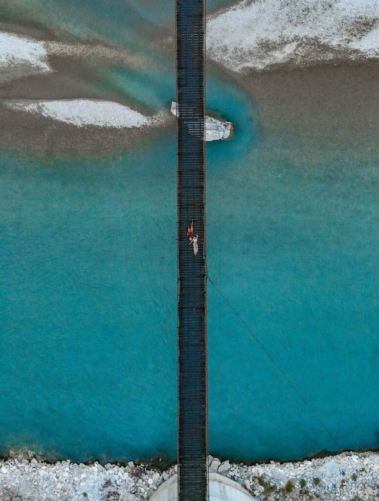 Vjose River suspension bridge in Albania