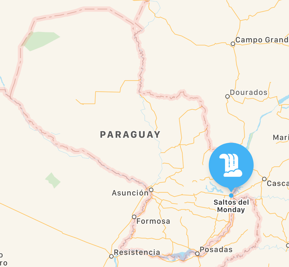 where are Saltos del Monday in Paraguay 