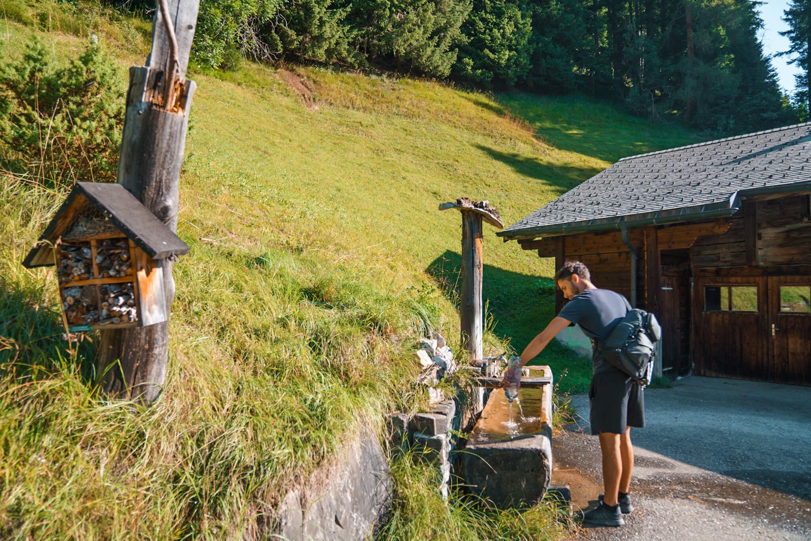 water fountain hiking to the giant swing in Switzerland