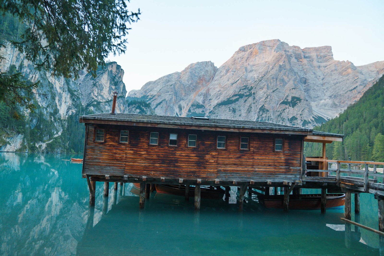 boat house at Lago di Braies in Italy