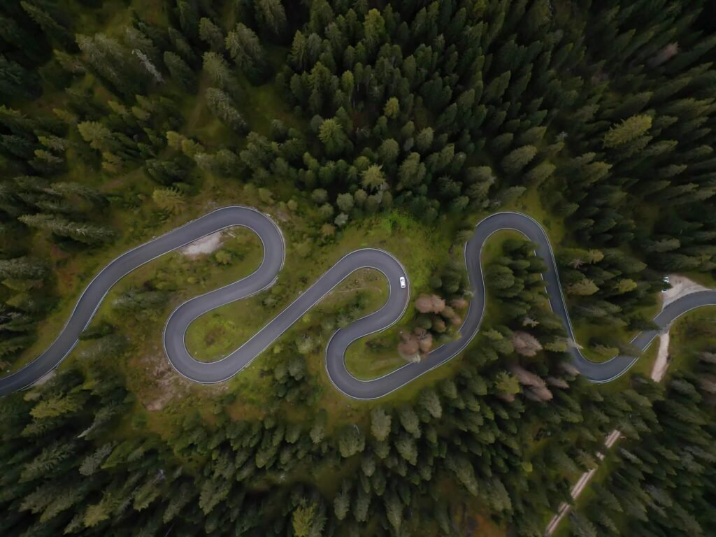 snake like road (Giau Pass) in the Dolomites, Italy