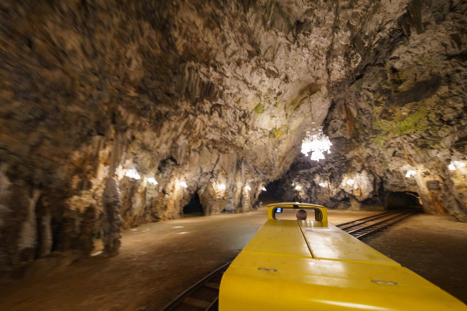 train through Postojna Cave in Slovenia 