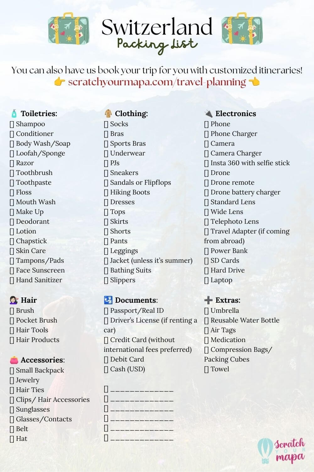 Switzerland packing list