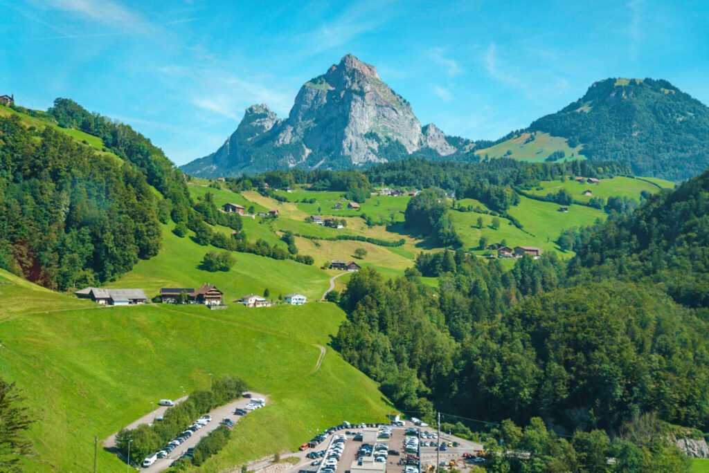 views from the Stoos funicular to the parking lot