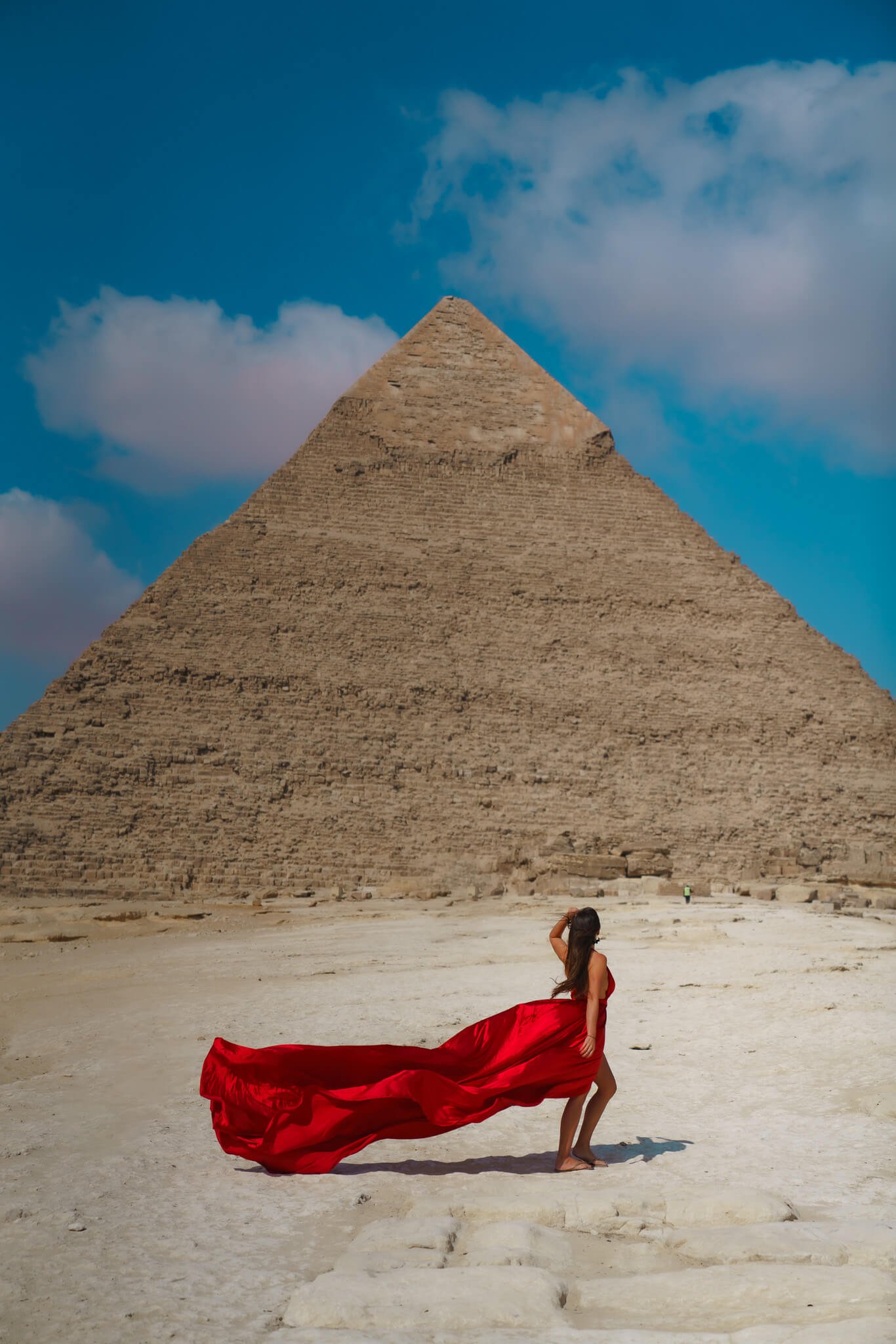 flying dress at the Pyramids of Giza in Egypt