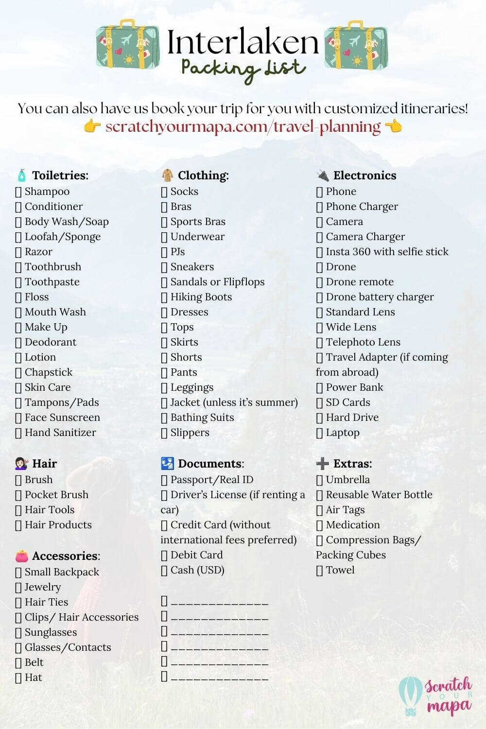 Interlaken packing list