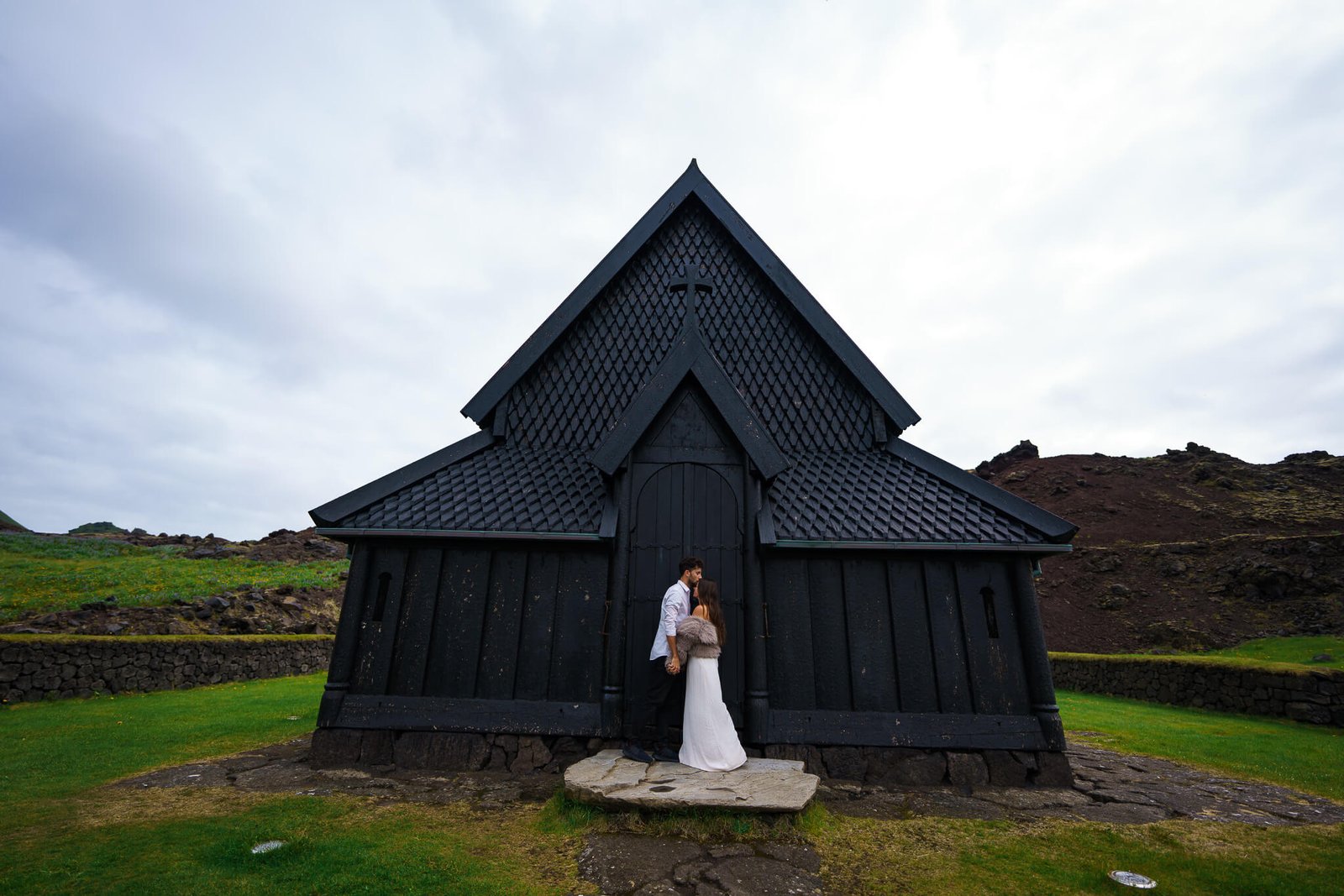 black church on the Westman Islands of Iceland