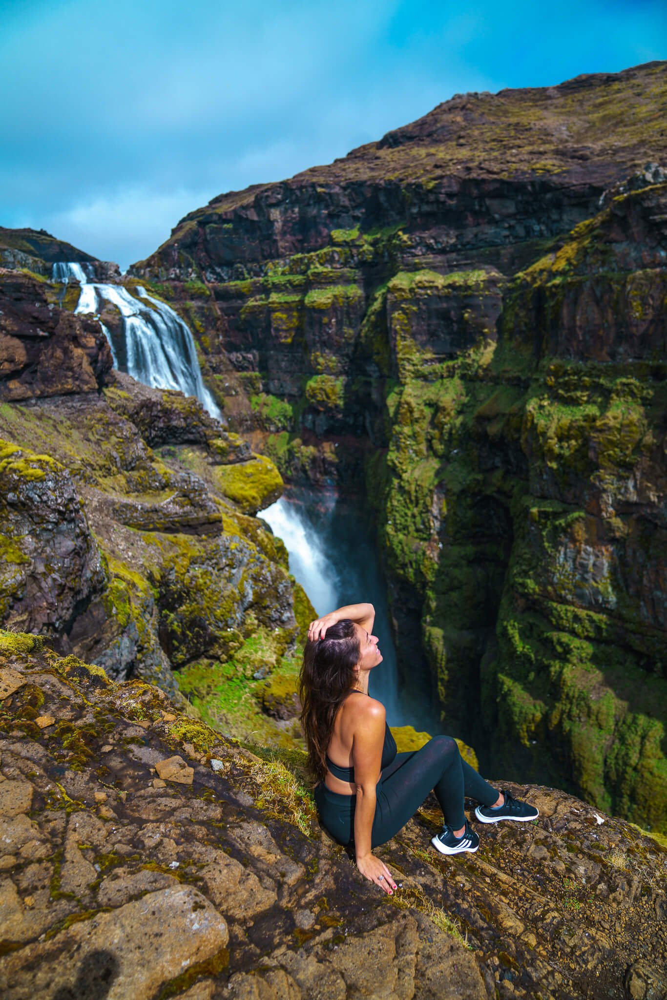 Danni at glamour waterfall in Iceland