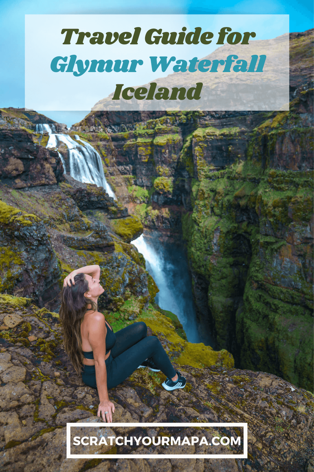hiking Glymur waterfall in Iceland pin
