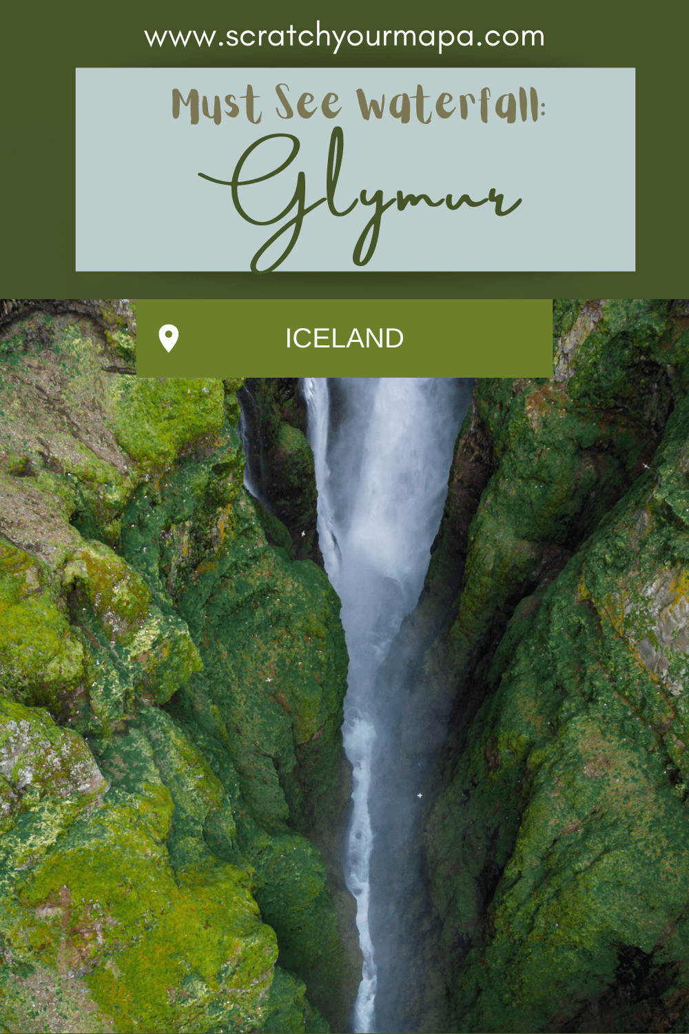 hiking Glymur waterfall in Iceland pin