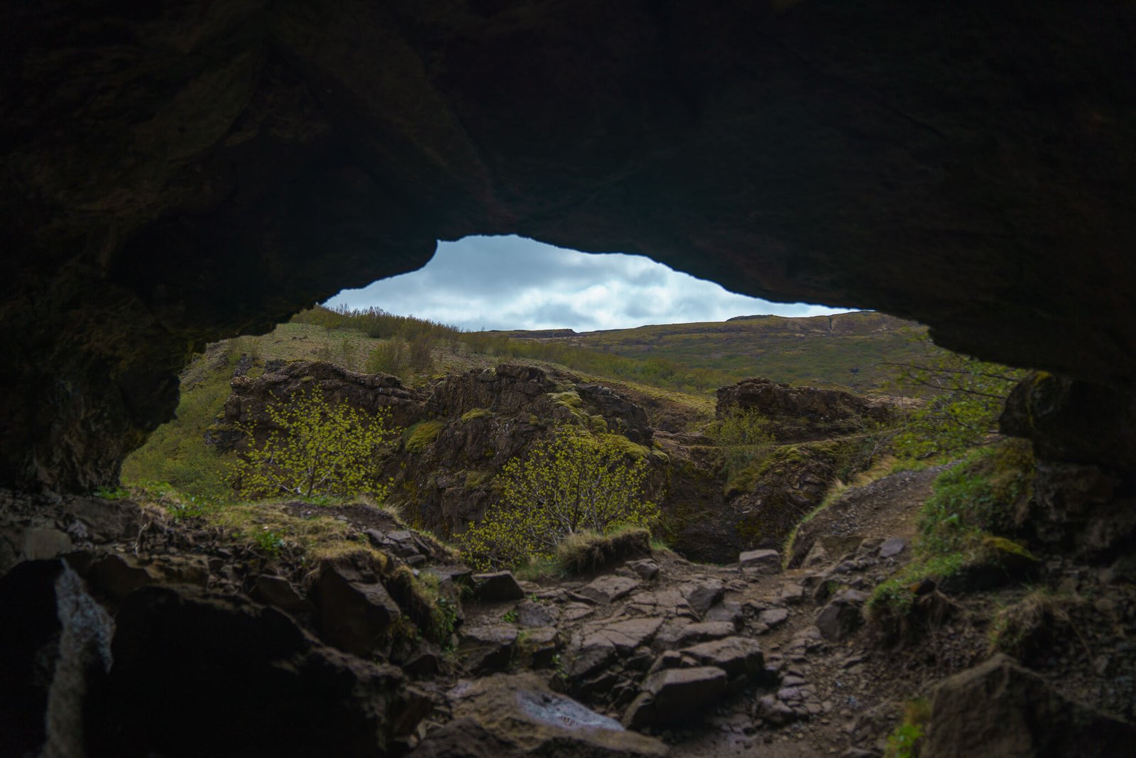 cave hiking to Glymur waterfall in Iceland
