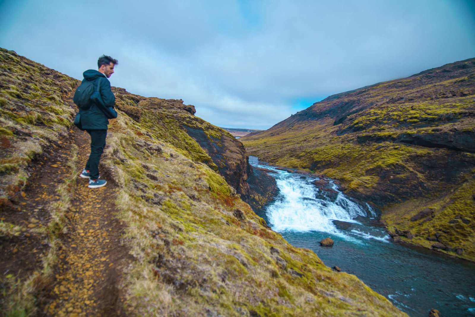 top of Glymur waterfall in Iceland