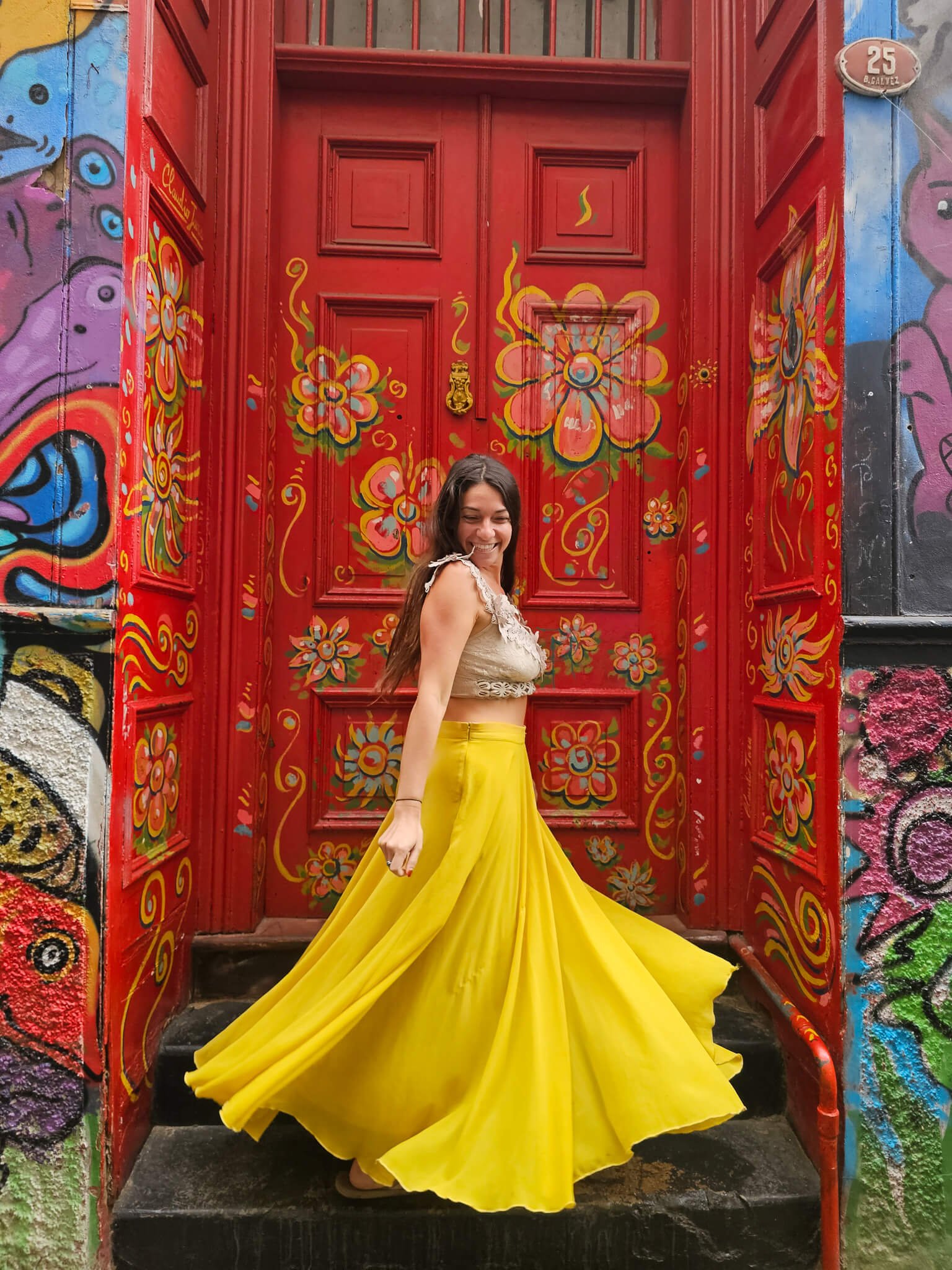 famous red door in Valparaiso, Chile