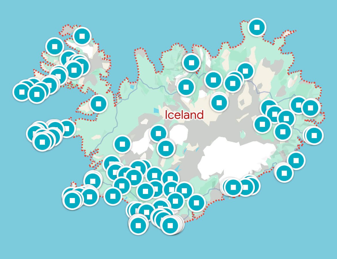 map os Instagram spots in Iceland