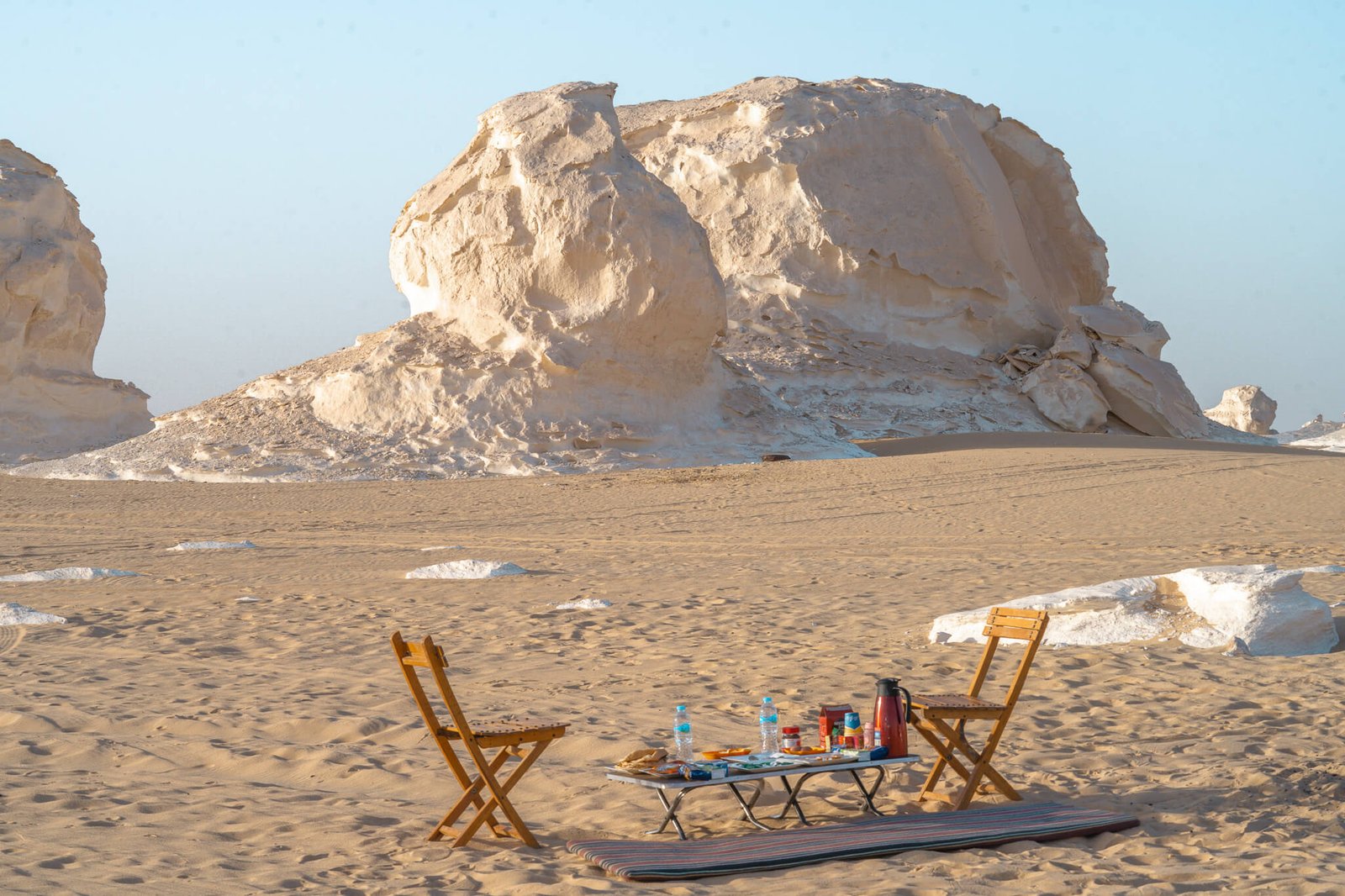 breakfast at the White Desert in Egypt