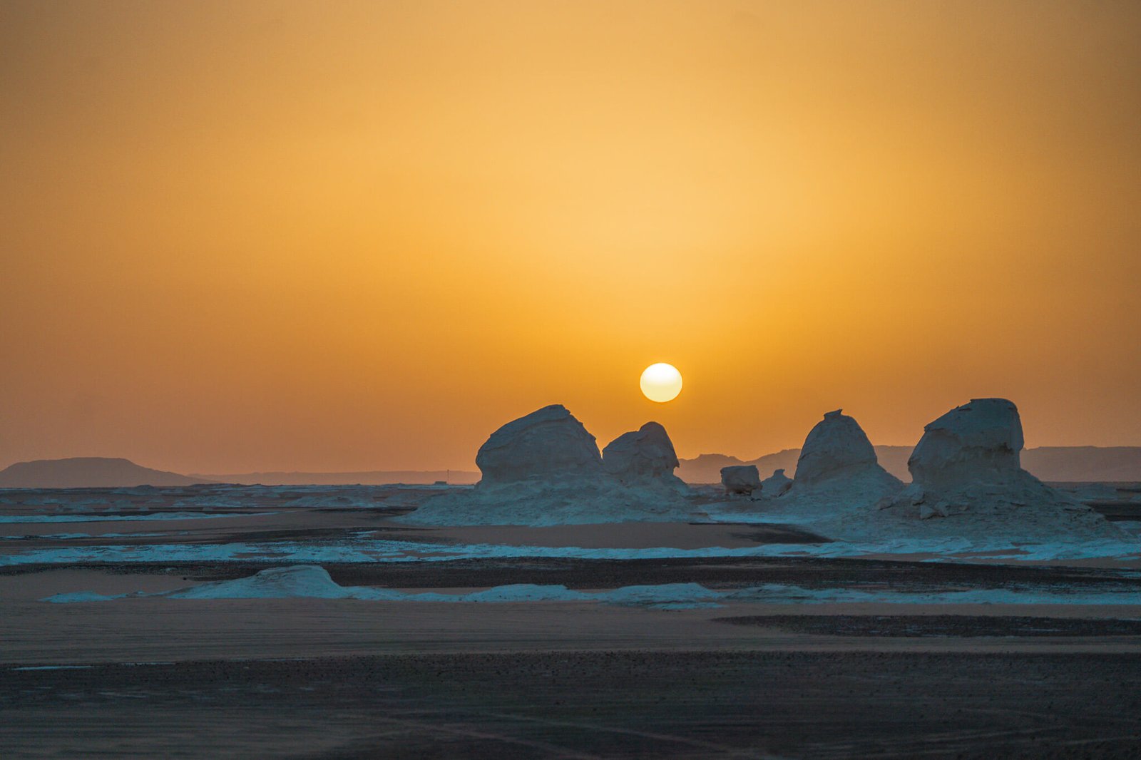 sunset at the white desert in Egypt
