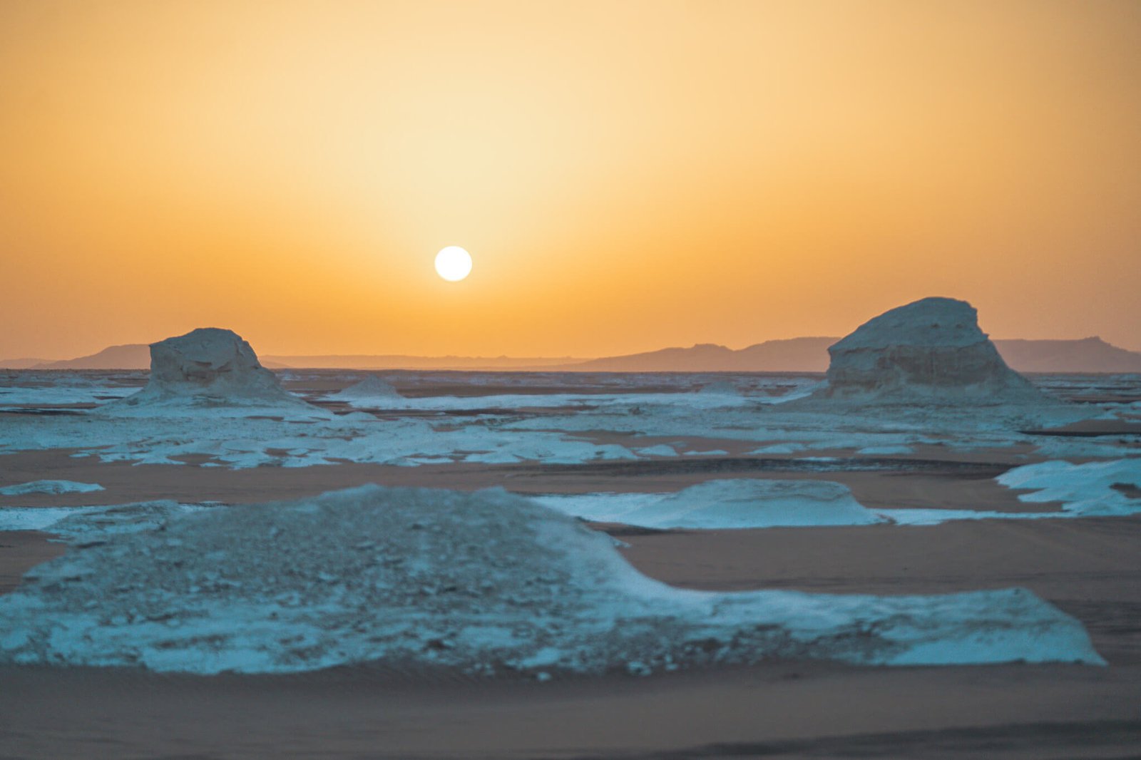 sunset at the white desert in Egypt