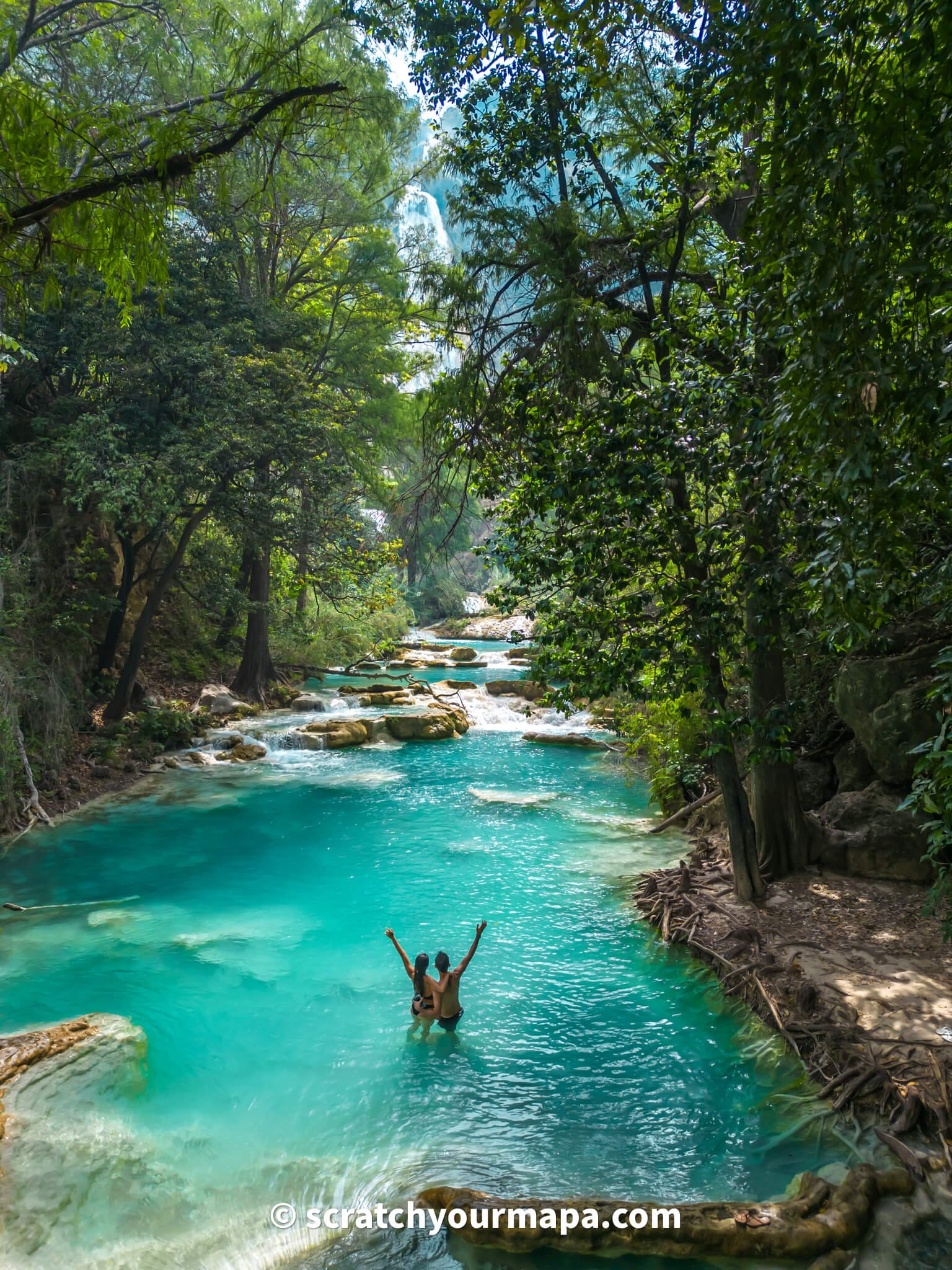 swimming at Chiflon waterfalls in Chiapas