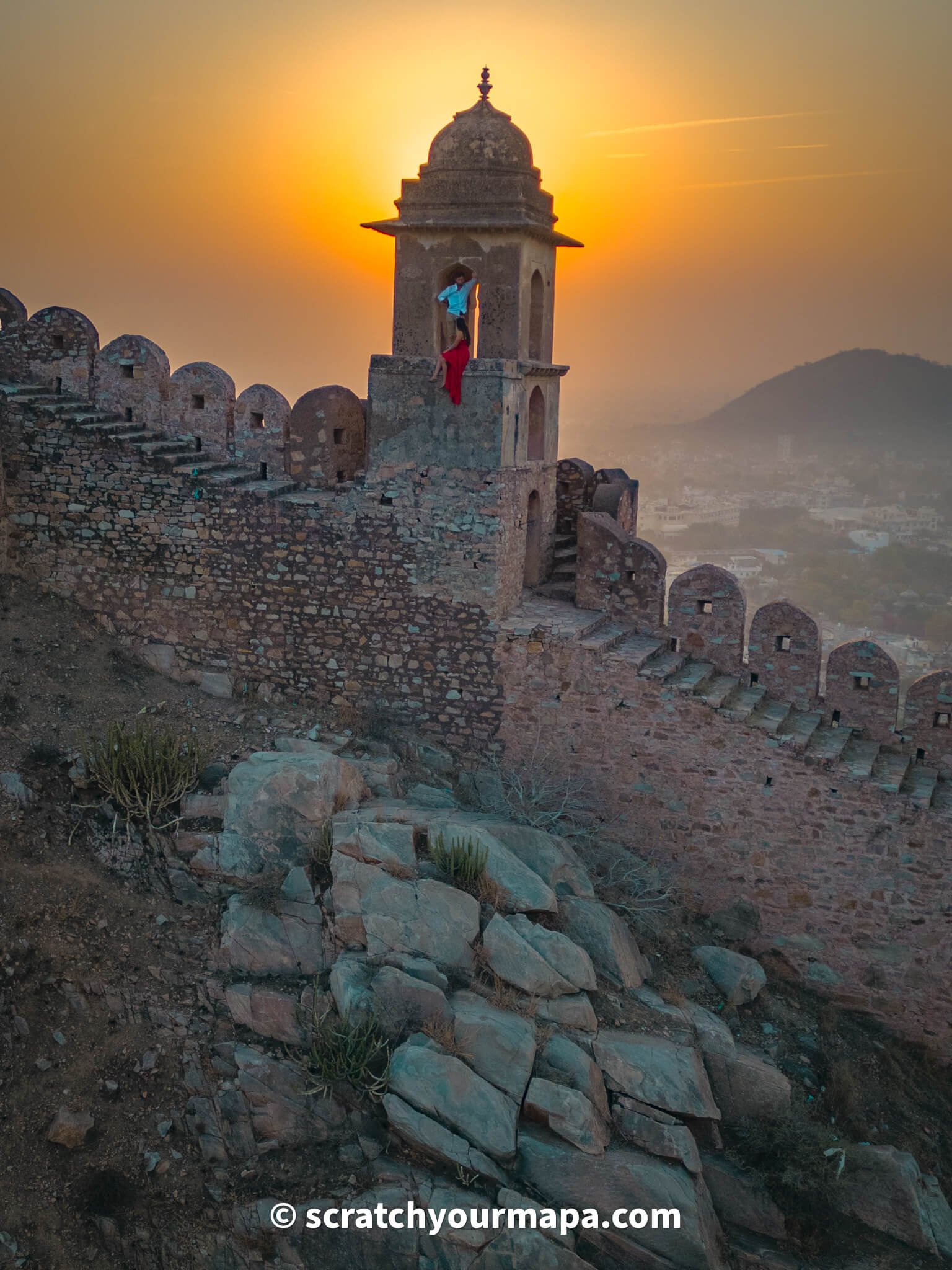 Amber fort city walls in Jaipur, India