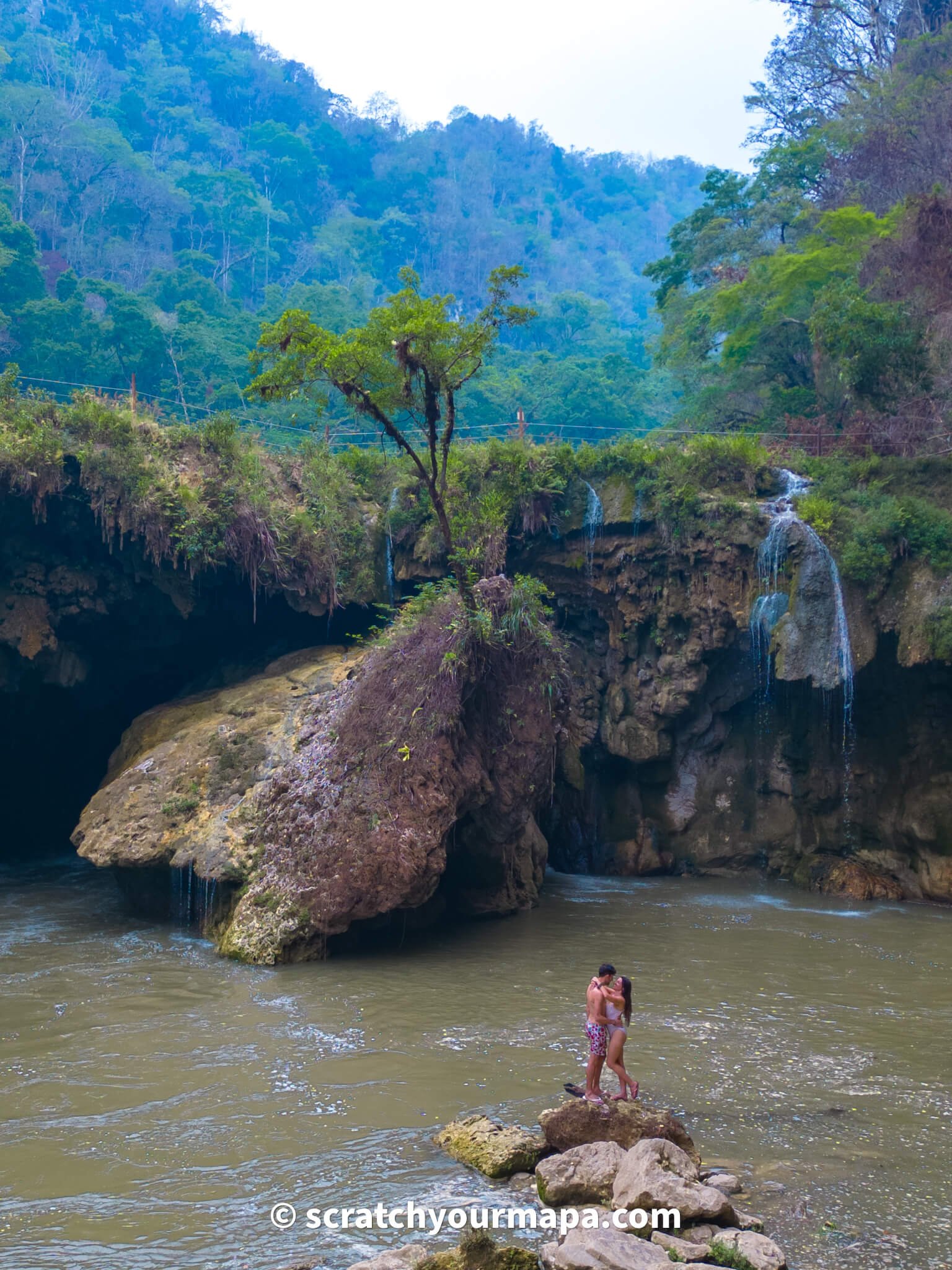 waterfall at Semuc Champey cave in Guatemala