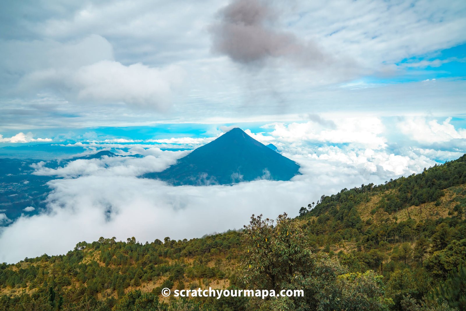 Acatenango volcano hike view of Volcan de Agua