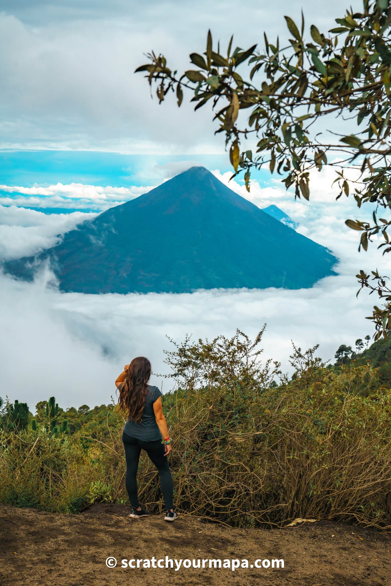 Acatenango volcano hike view of Volcan de Agua