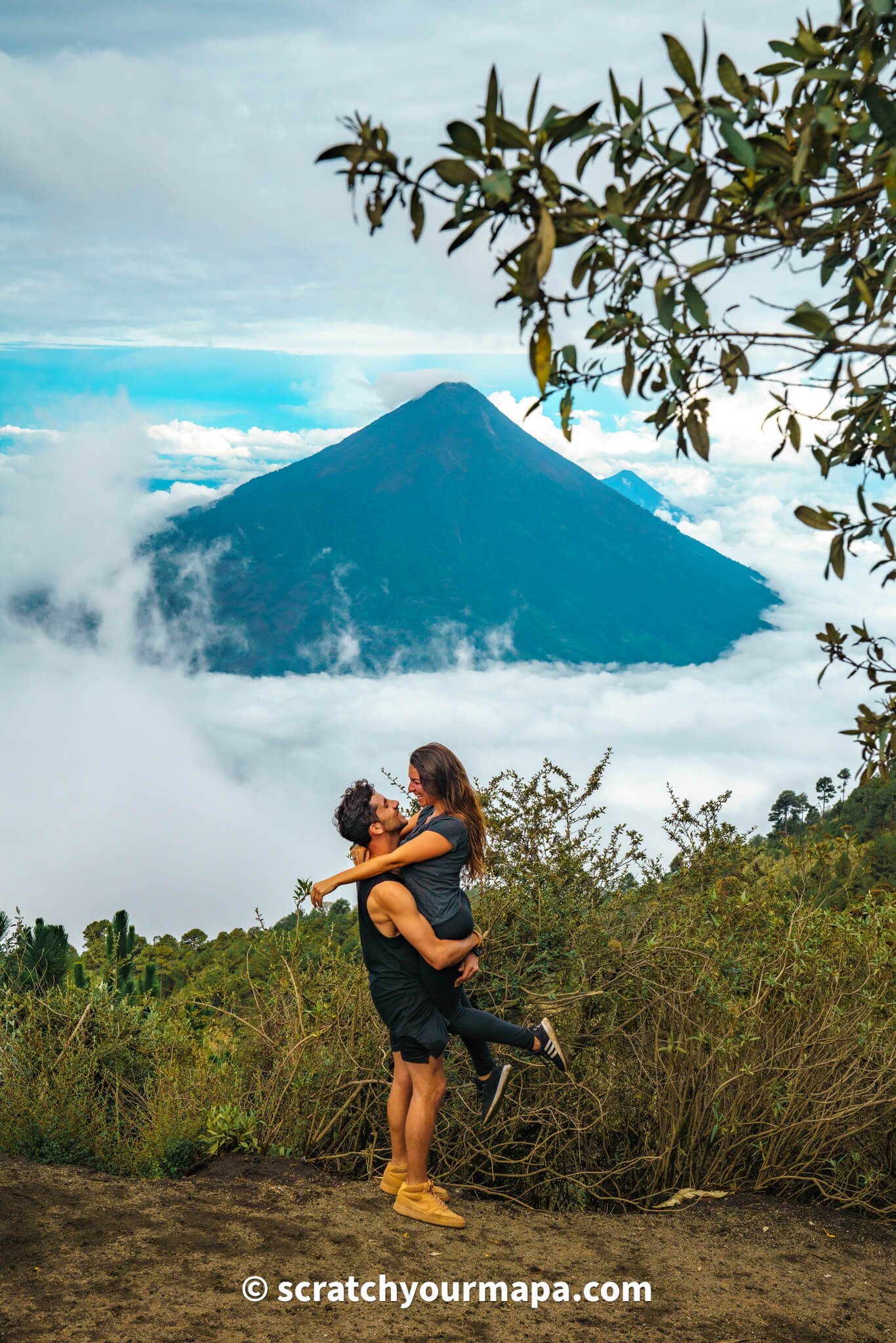 Acatenango volcano hike view of Volcan de Agua