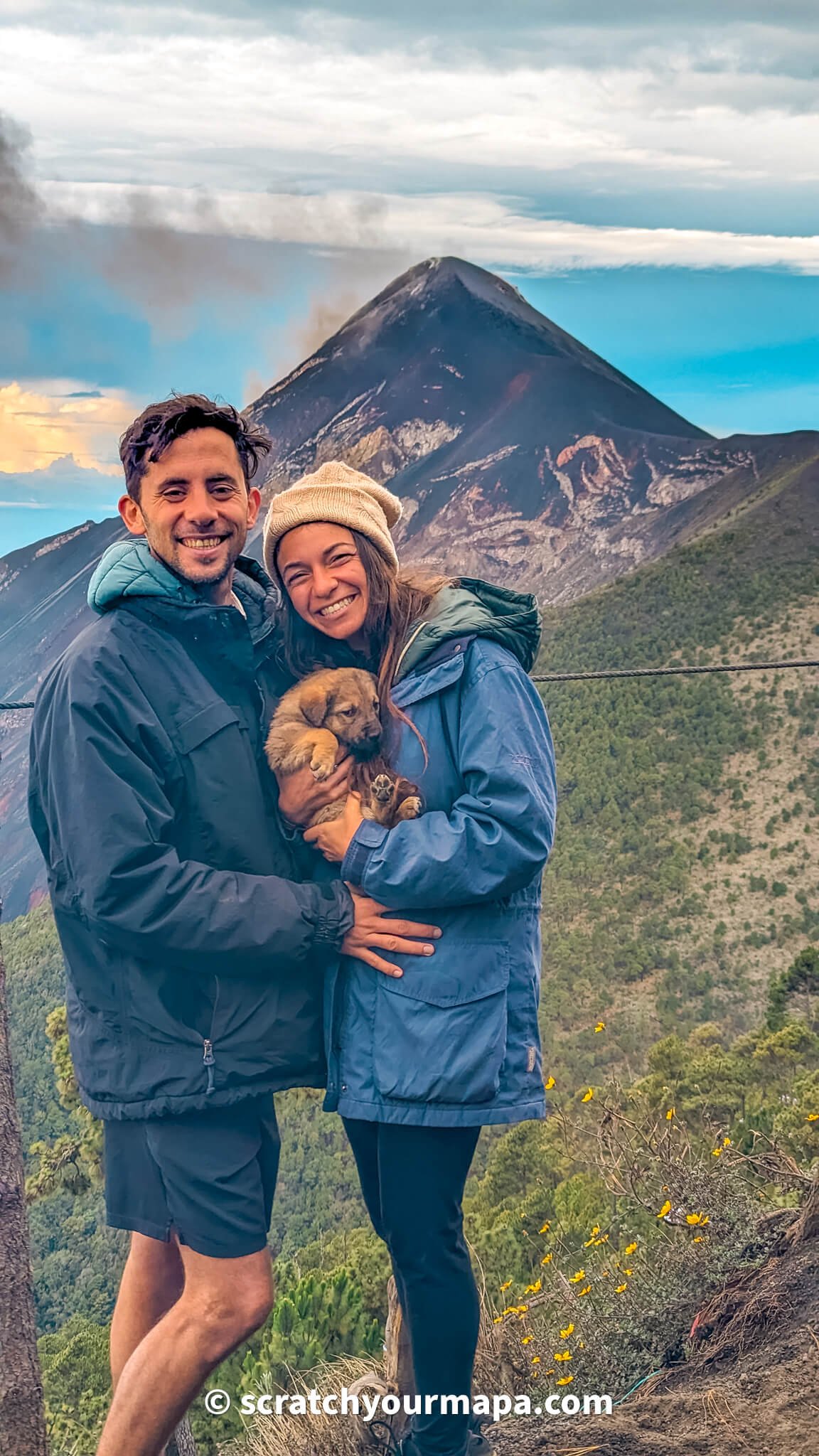 puppies at the Acatenango volcano hike 