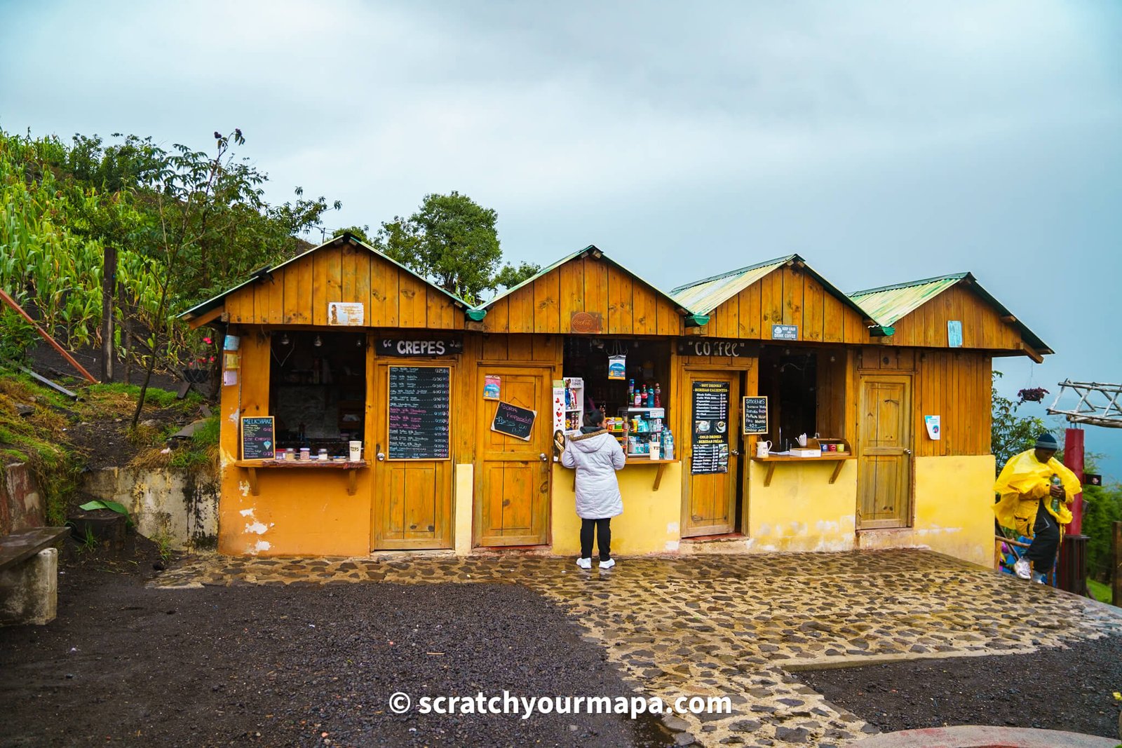 kiosks with food for the Acatenango volcano hike