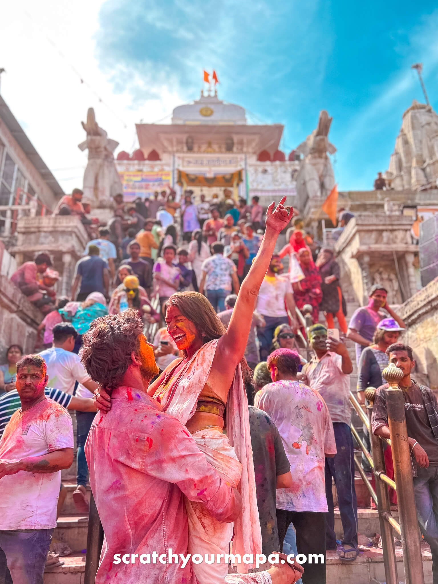 Holi festival at the temple in Udaipur