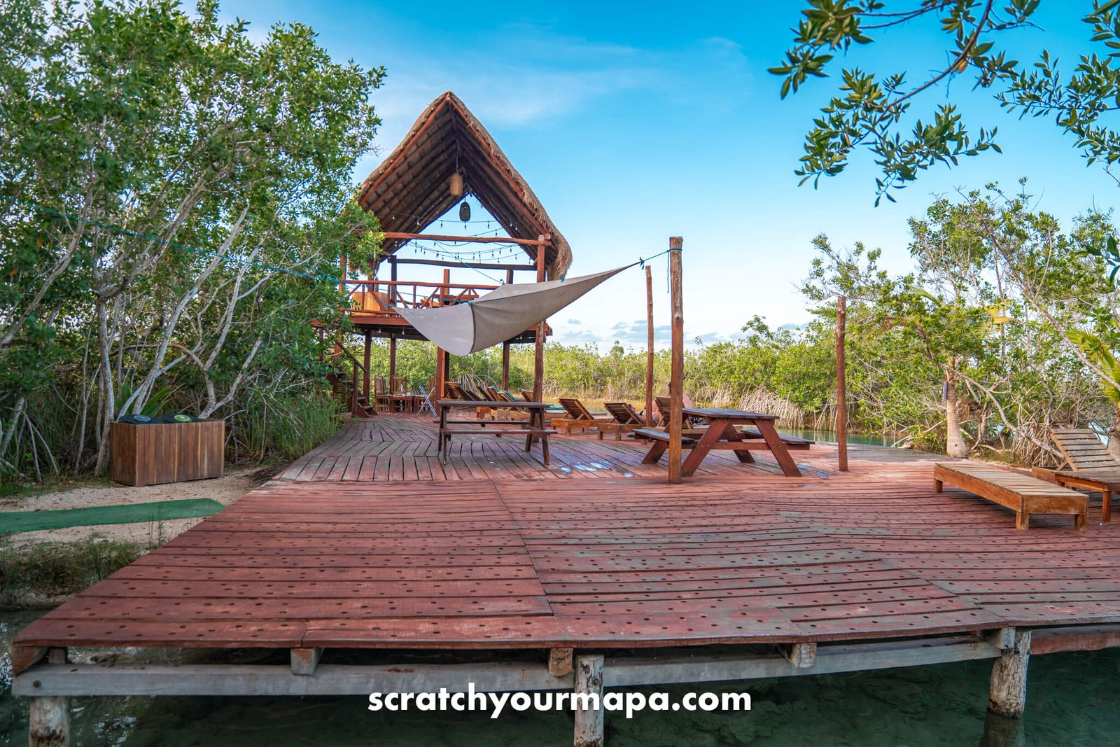 seating at Los Rapidos, Bacalar