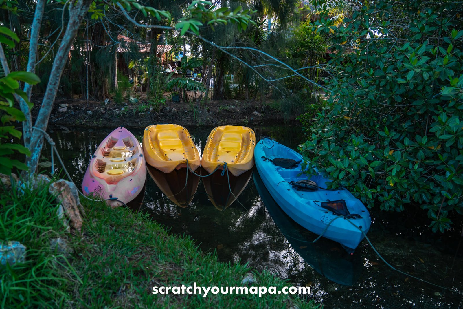 kayaks at Los Rapidos, Bacalar