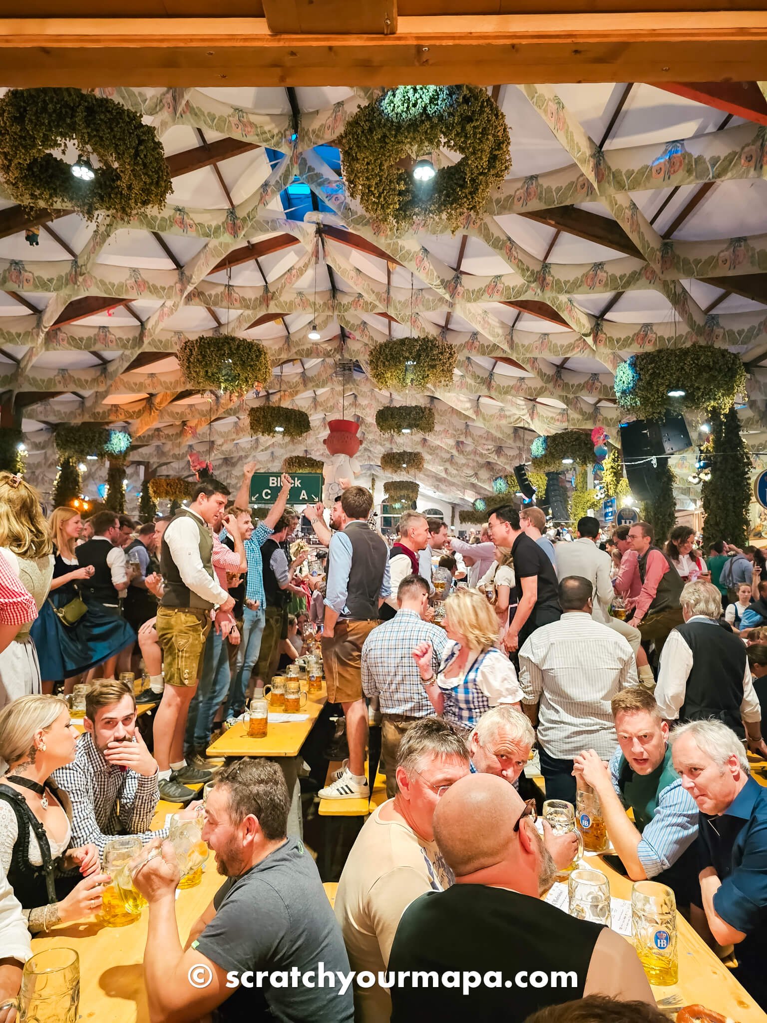 inside the large tents of Oktoberfest in Munich