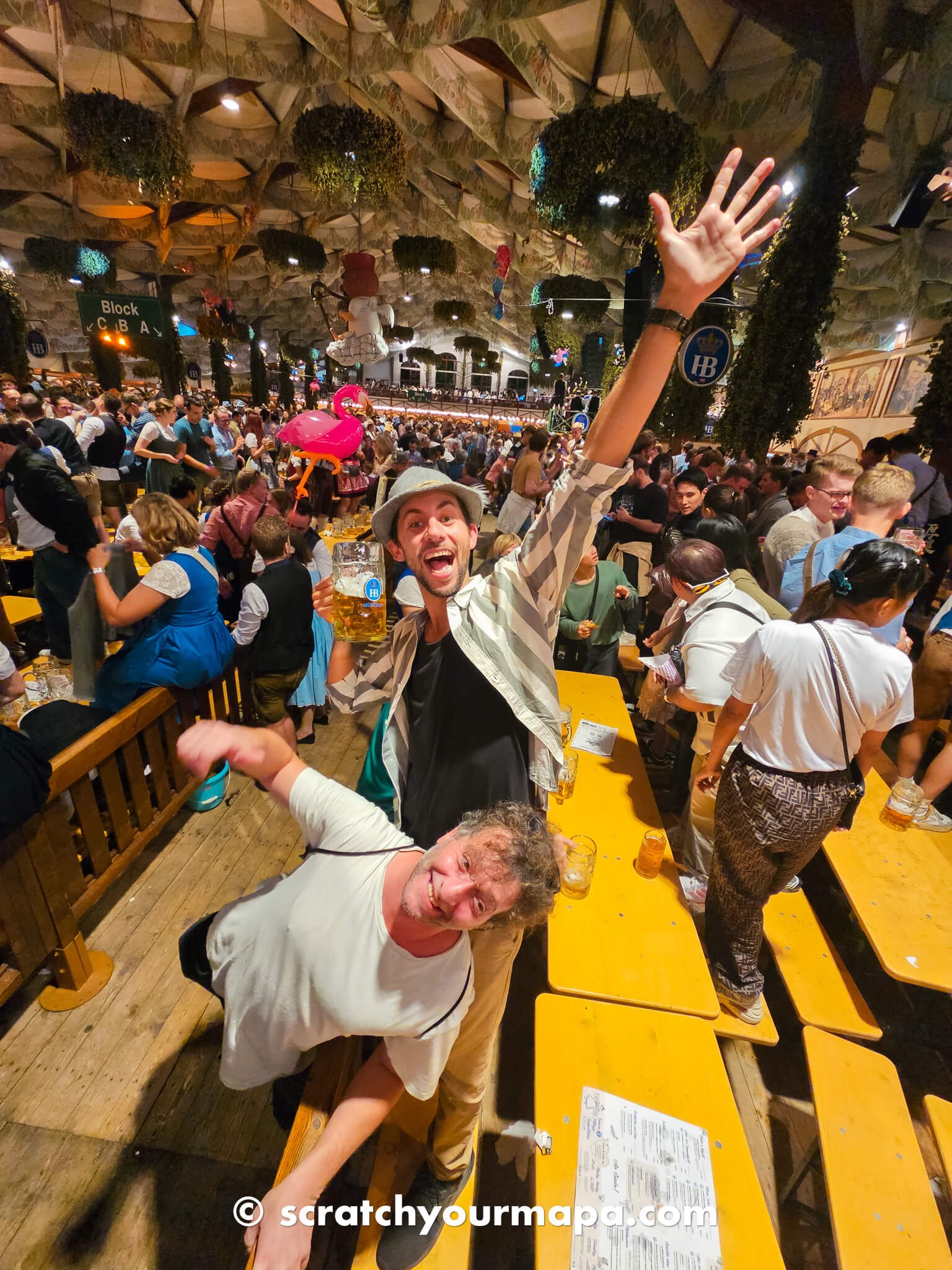 inside the large tents of Oktoberfest in Munich