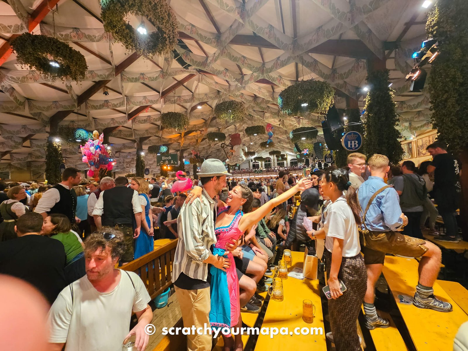 inside the large tents of Oktoberfest in Munich