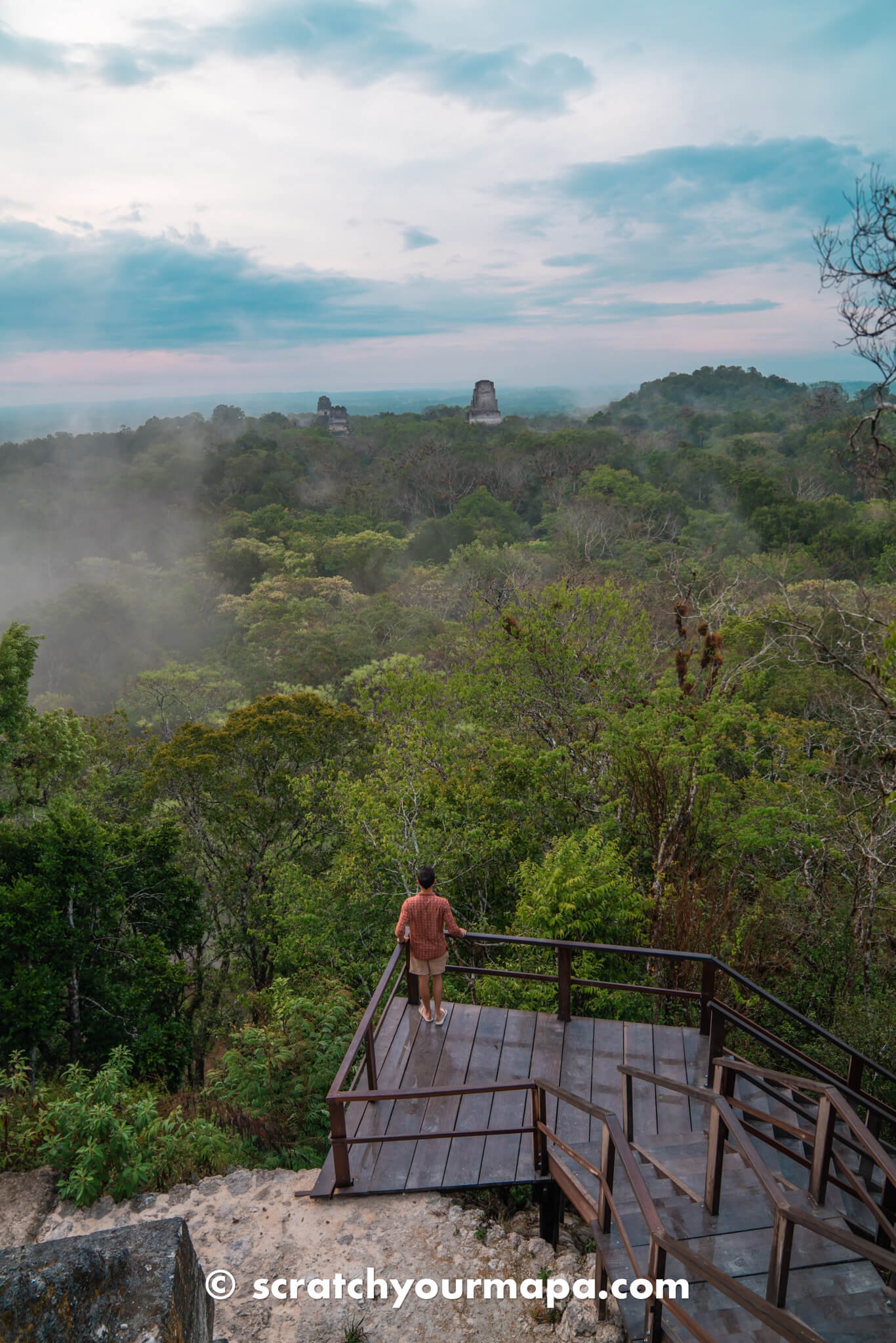 watching the sunrise at Templ IV in TIkal, Guatemala