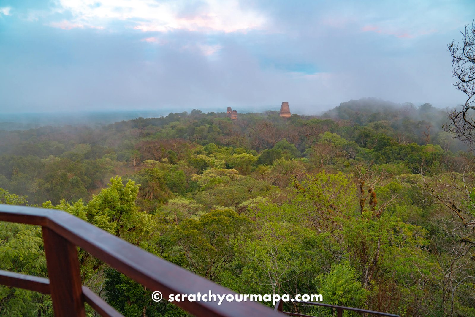 watching the sunrise at Templ IV in TIkal, Guatemala