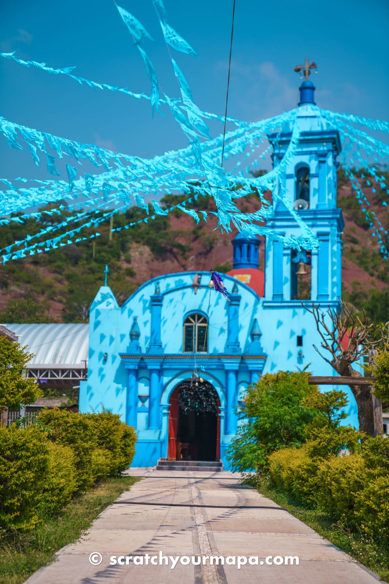 blue church in Ahuehuetla