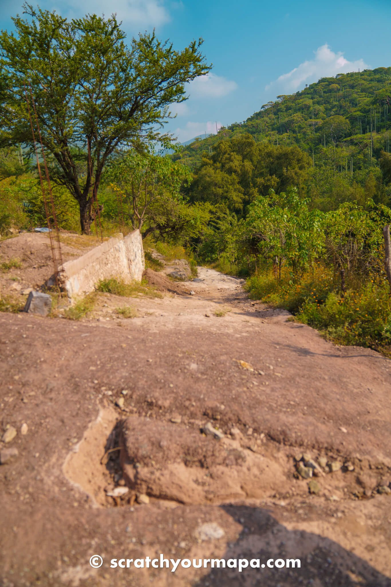 beginning of the trail for El Aguacate waterfall in Puebla